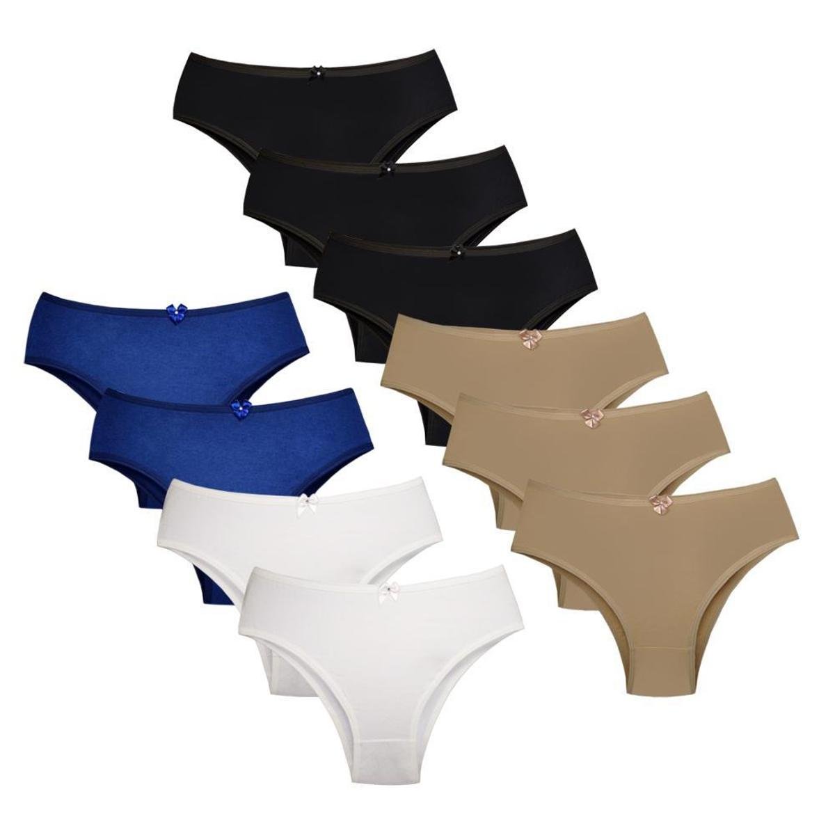 Kit com 10 Calcinhas Tangão Lisa Cotton Algodão - Preto+Bege Menor preço em Kit com 10 Calcinhas Tangão Lisa Cotton Algodão - Preto+Bege