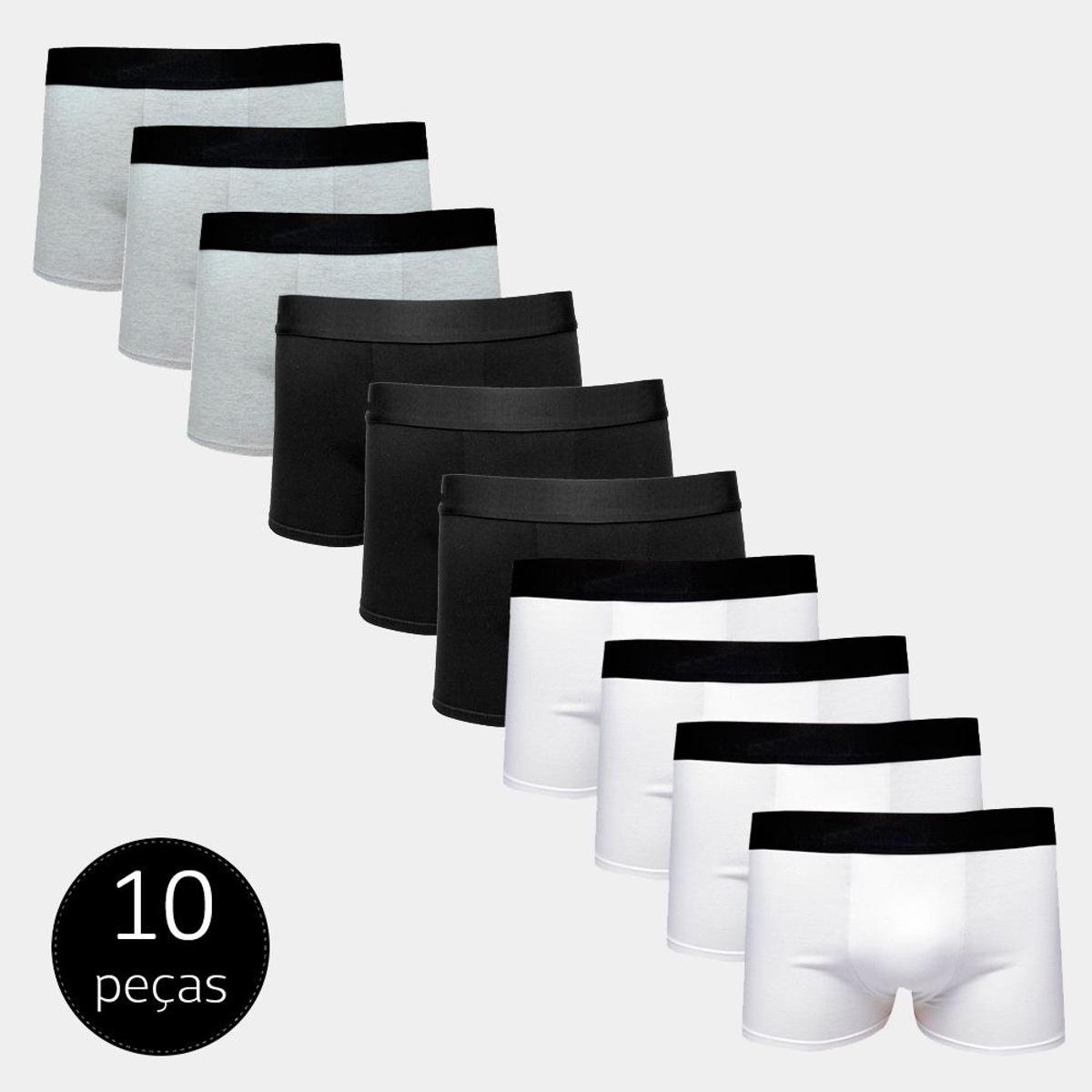 Kit Com 10 Cuecas Boxer Cotton Part.B Confort - Branco+Preto Menor preço em Kit Com 10 Cuecas Boxer Cotton Part.B Confort - Branco+Preto