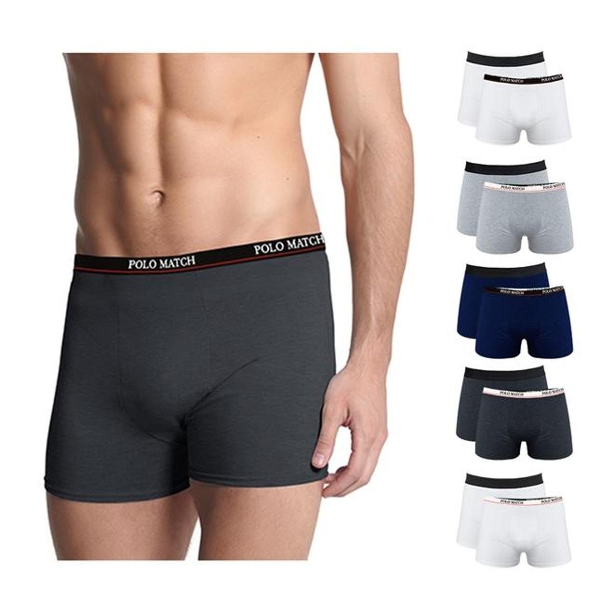 Kit Com 10 Cuecas Boxer Cotton Basic Sortidas - Polo Match GG - Preto+Branco Menor preço em Kit Com 10 Cuecas Boxer Cotton Basic Sortidas - Polo Match GG - Preto+Branco
