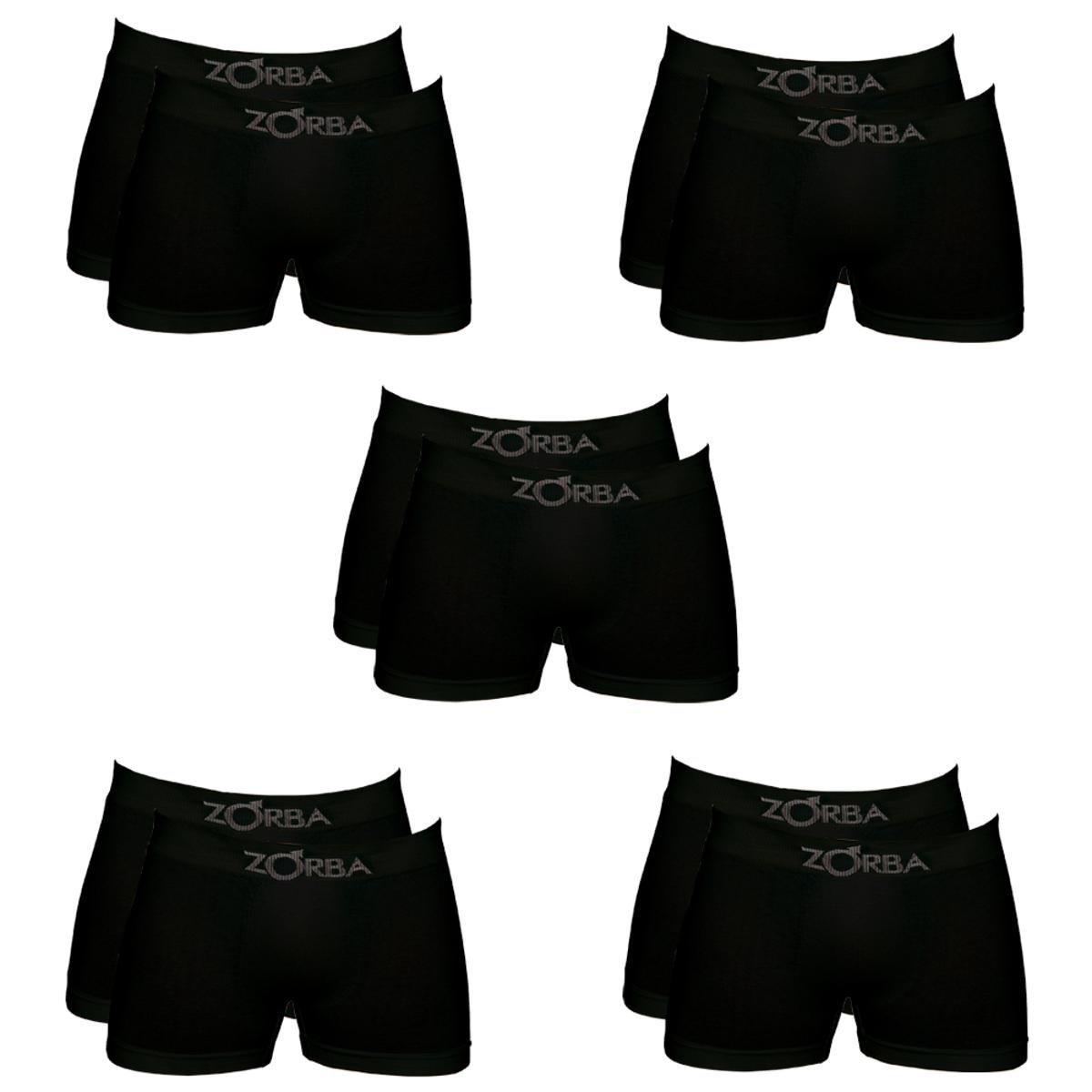 Kit Com 10 Cuecas Zorba Boxer Masculino - Preto Menor preço em Kit Com 10 Cuecas Zorba Boxer Masculino - Preto