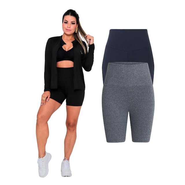 Kit Com 2 Bermuda Short Legging Academia Fitness Feminina