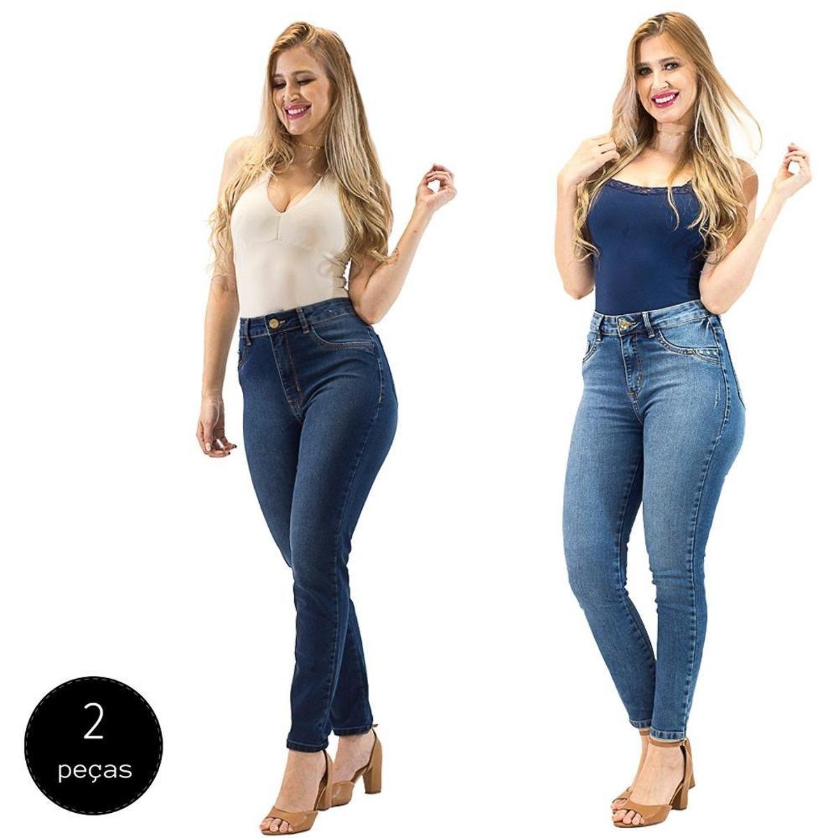 Kit com 2 Calças Jeans Imporium Skinny Cropped Cintura Alta Cós Alto - Azul Menor preço em Kit com 2 Calças Jeans Imporium Skinny Cropped Cintura Alta Cós Alto - Azul