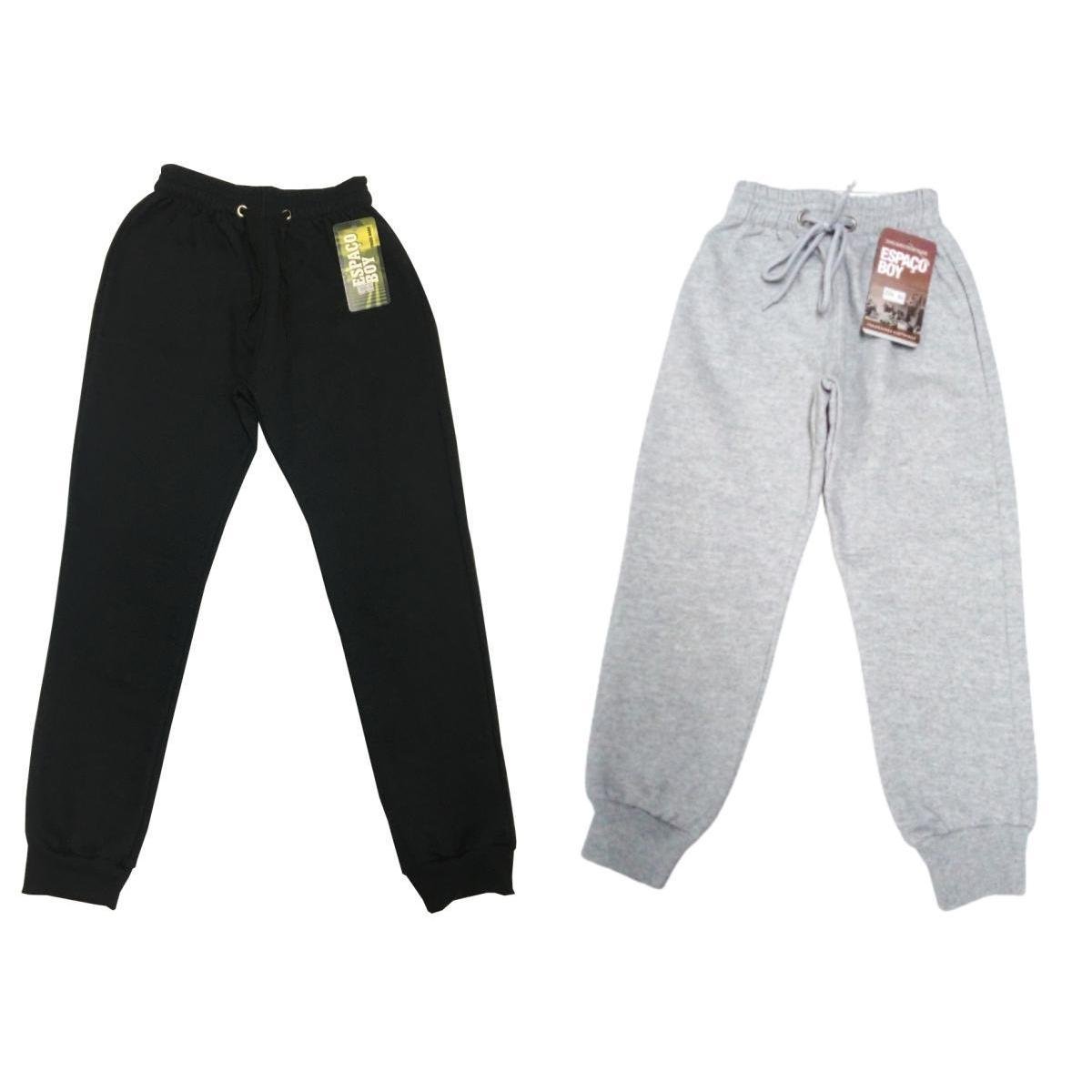 Kit com 2 Calças Moletom Felpado Infantil Unissex com Punho - Preto+Cinza Menor preço em Kit com 2 Calças Moletom Felpado Infantil Unissex com Punho - Preto+Cinza