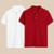 Kit Com 2 Camisas Polo Masculina Clássica Manga Curta Gola V e Botões Estilo Casual - Branco+Vermelho
