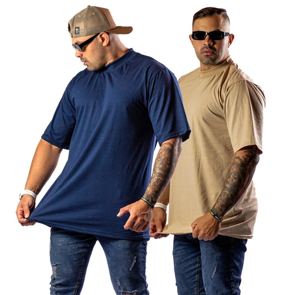 Kit Com 2 Camisetas Oversized Streetwear Masculina Gola Alta