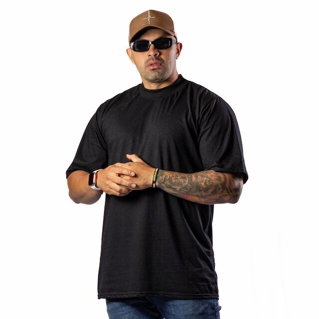 Kit Com 2 Camisetas Oversized Streetwear Masculina Gola Alta