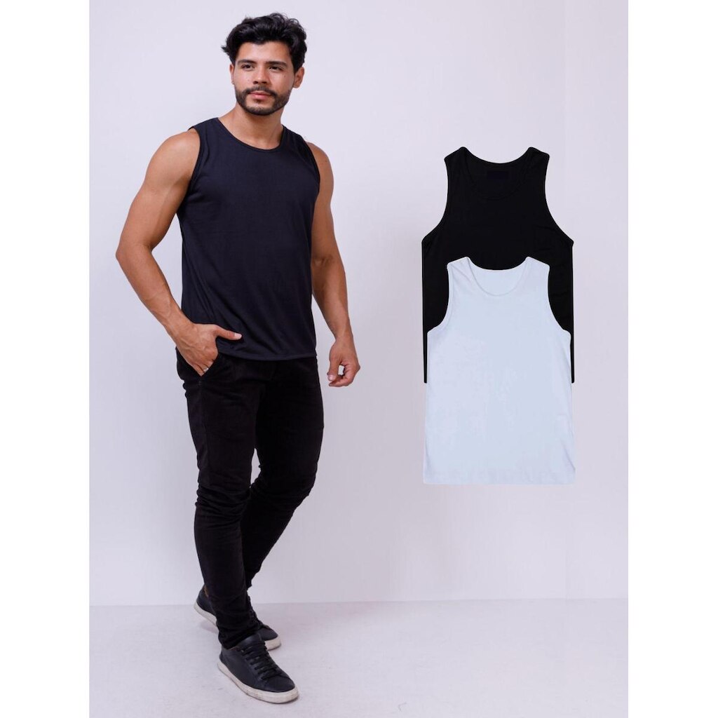 Kit Com 2 Camisetas Regata 100% Poliéster