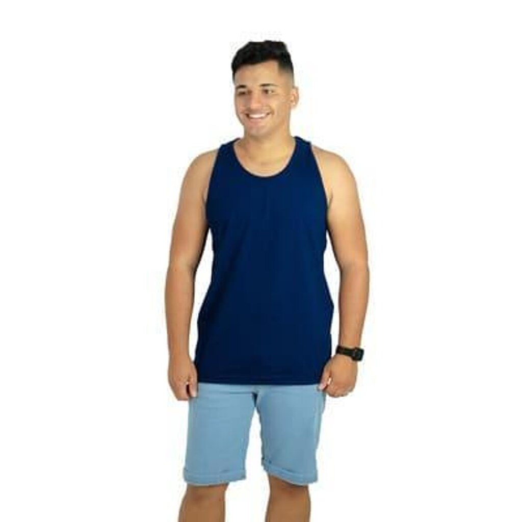 Kit com 2 Camisetas Regata Masculina Lisa (Azul marinho e Branco)