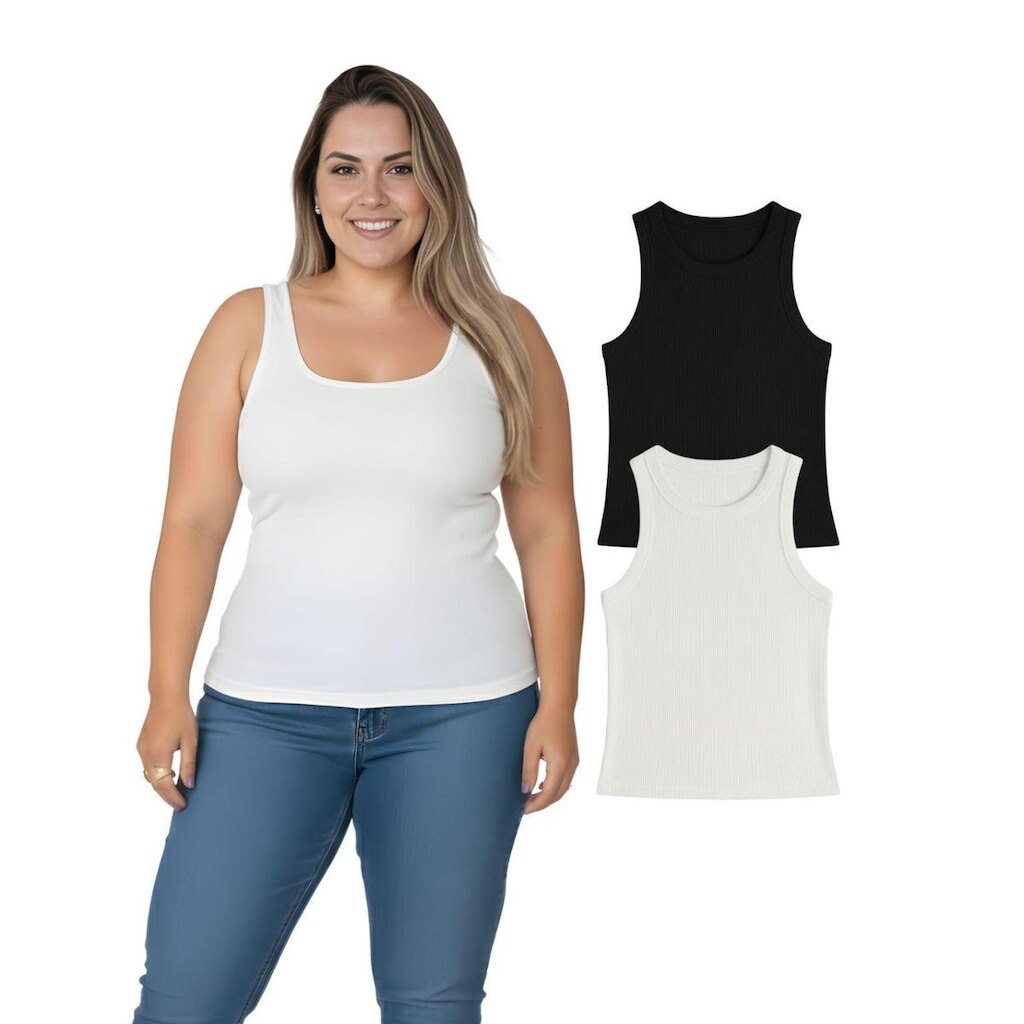 Kit Com 2 Regatas Ribana Feminina Plus Size