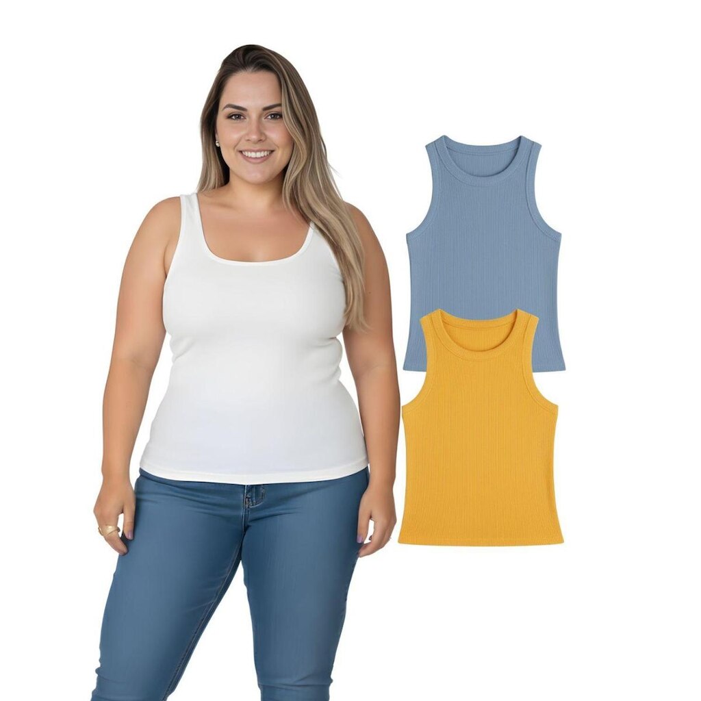 Kit Com 2 Regatas Ribana Feminina Plus Size