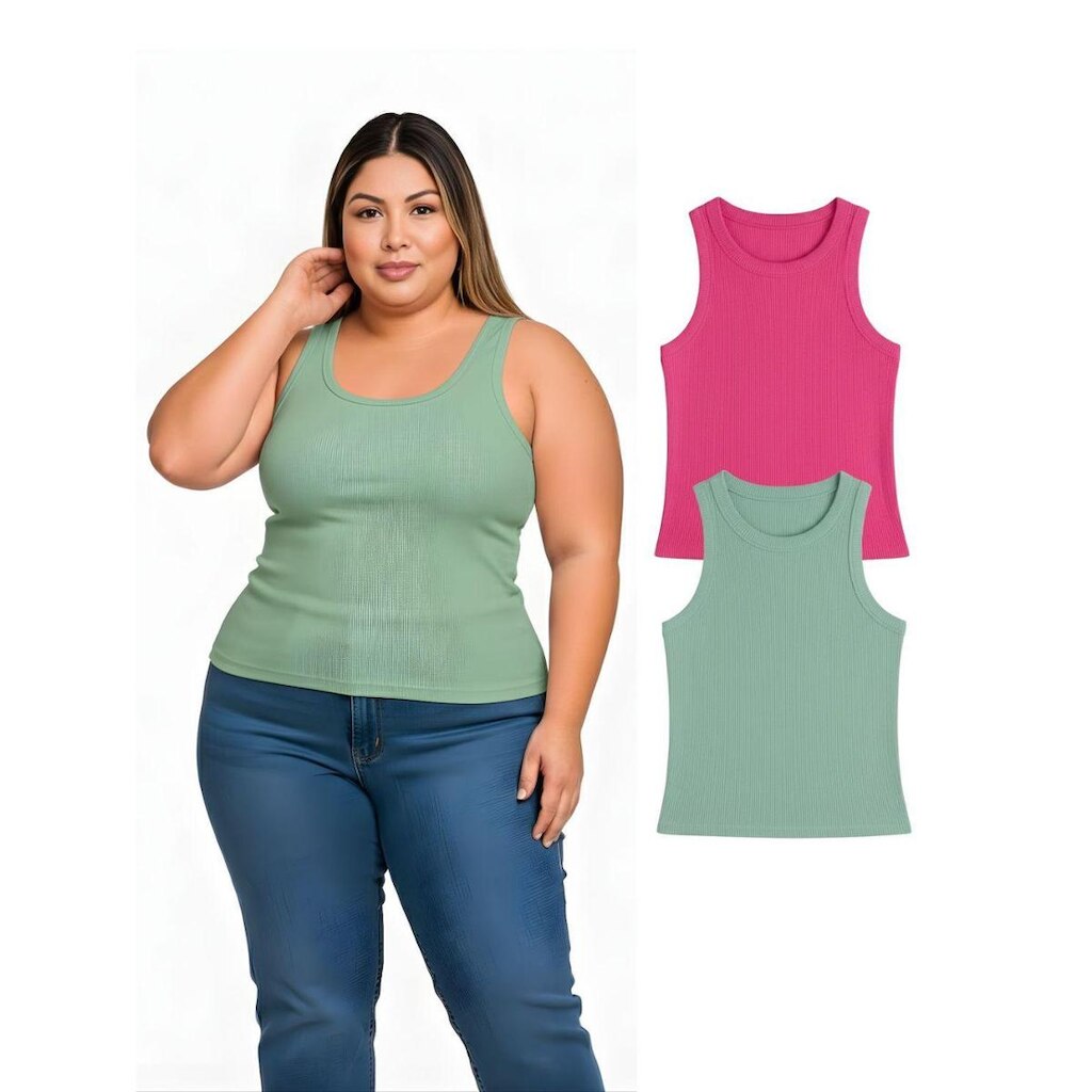 Kit Com 2 Regatas Ribana Feminina Plus Size