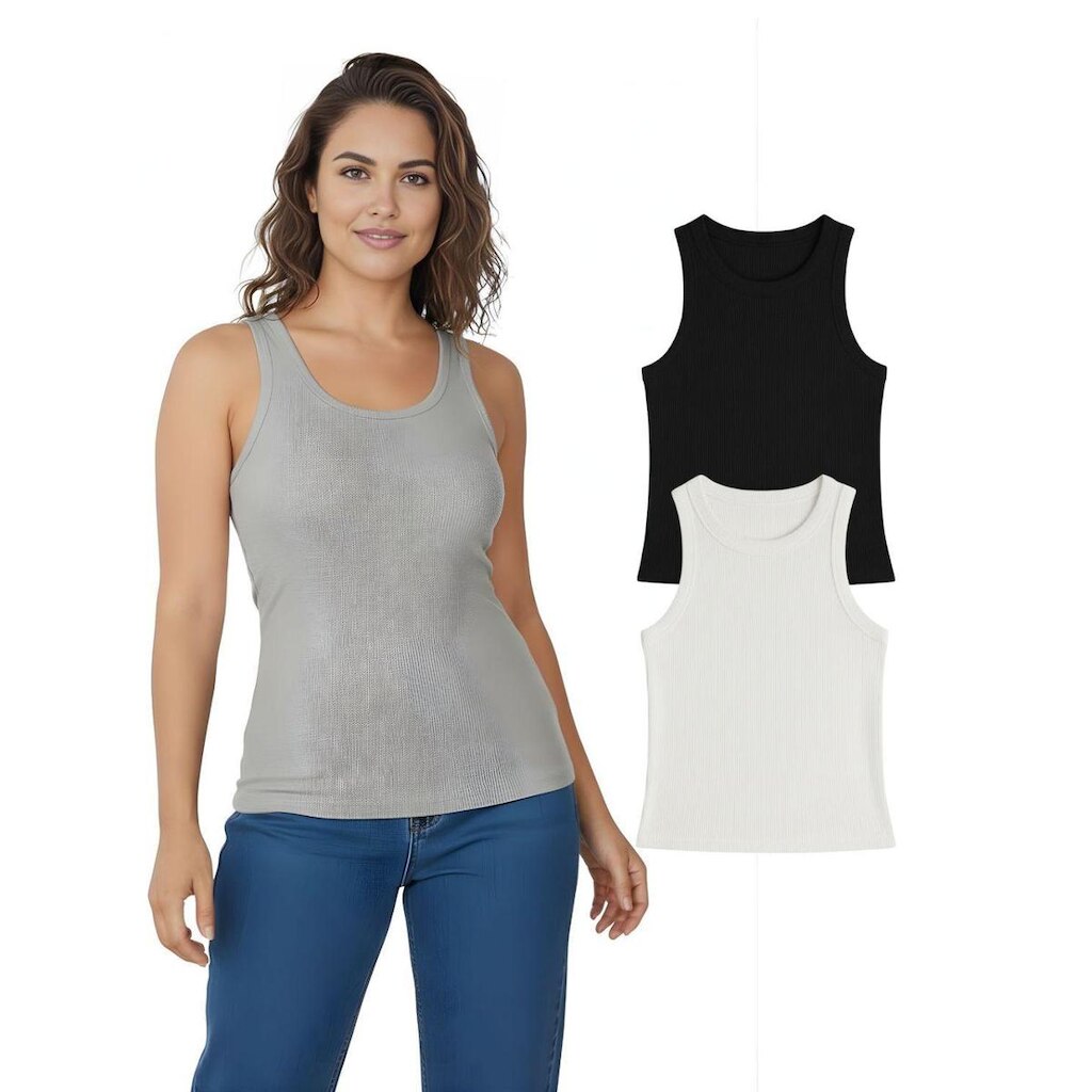 Kit Com 2 Regatas Ribana Feminina Preta+Branca
