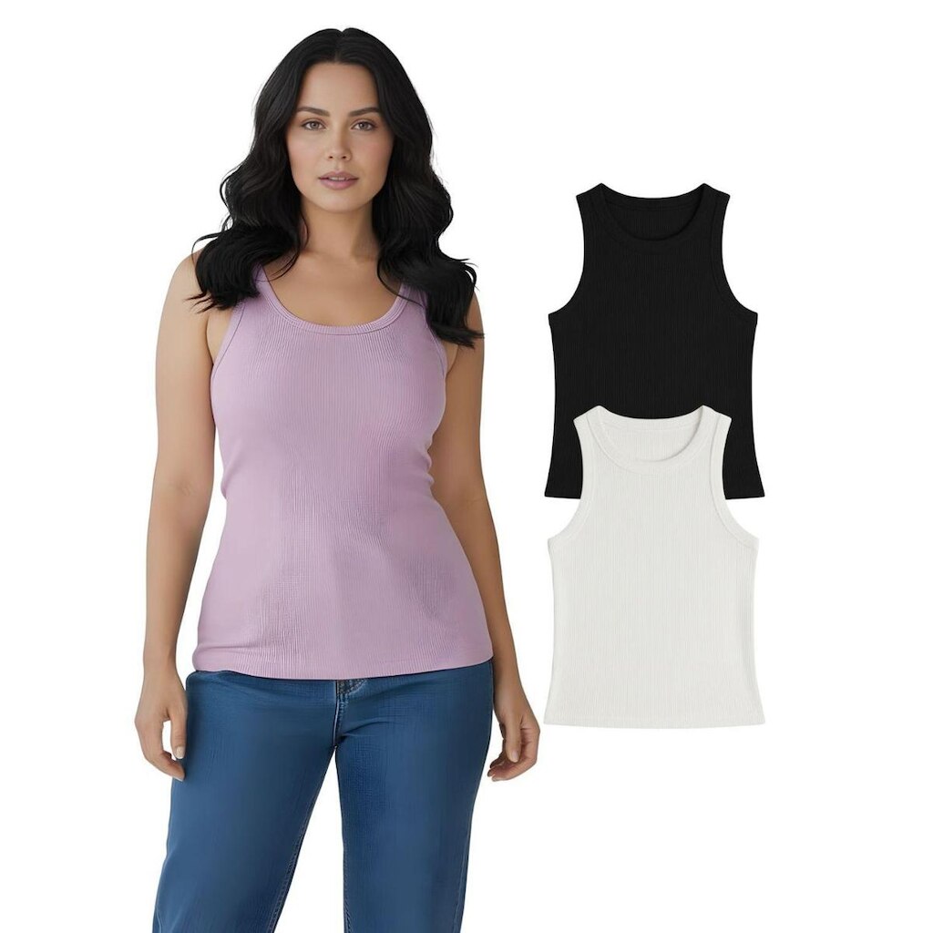 Kit Com 2 Regatas Ribana Feminina Preta+Branca