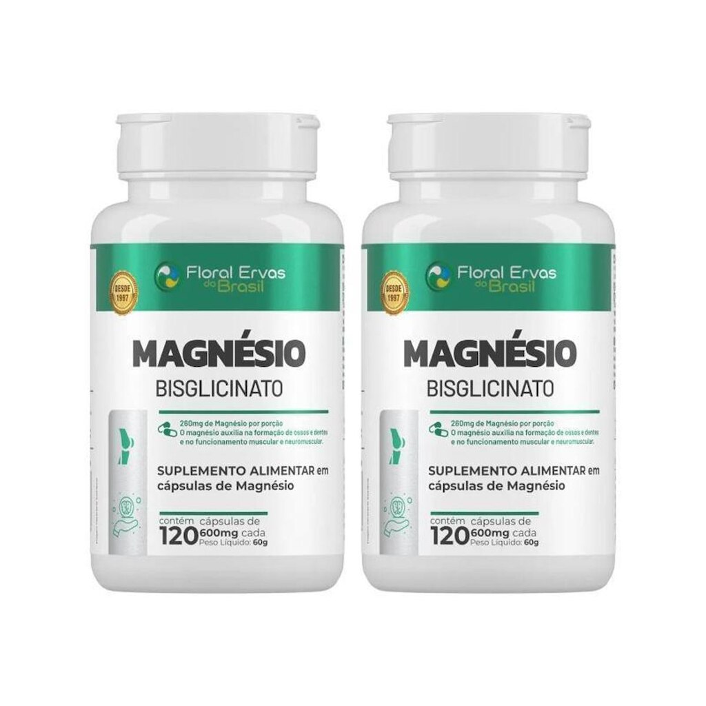 Kit com 2x Magnésio Bisglicinato 600mg 120 Cápsulas Floral Ervas
