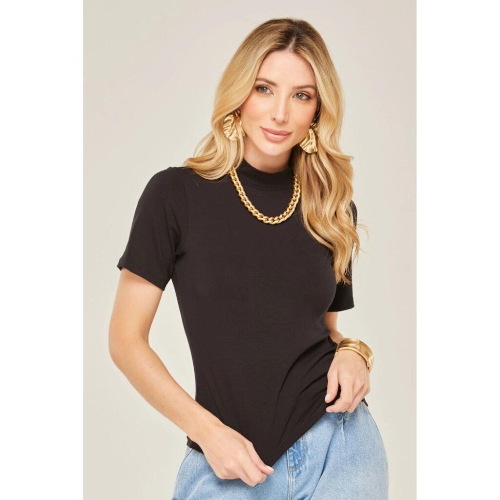 Kit Com 3 Blusas Gola Alta D Bell Outlet Fashion Marrom/Preto/Branco