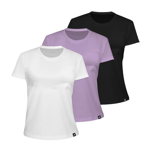 Kit com 3 Camiseta Algodão Sportswear Muvin - Feminina - Mais Conforto para seu Treino e Caminhada