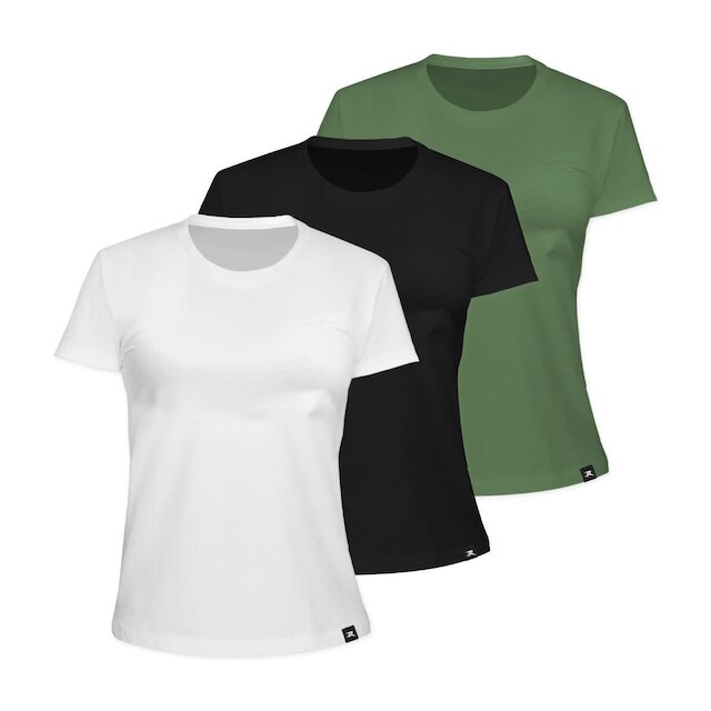 Kit com 3 Camiseta Algodão Sportswear Muvin - Feminina - Mais Conforto para seu Treino e Caminhada