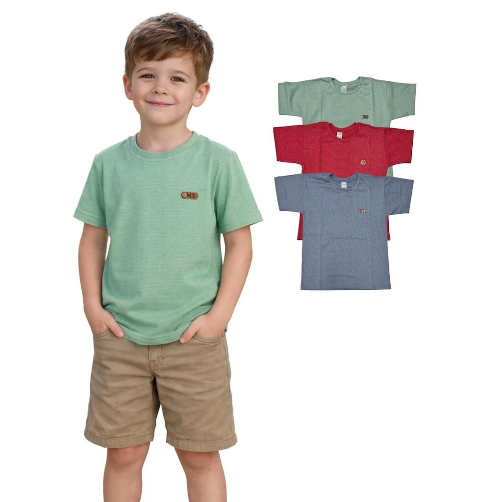 Kit Com 3 Camiseta Infantil Manga Curta Com Gola Redonda