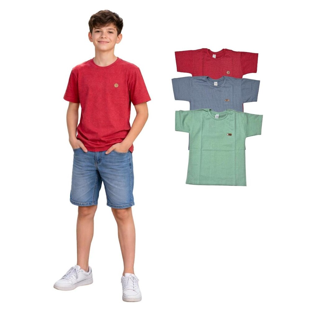Kit Com 3 Camiseta Manga Curta Juvenil Menino