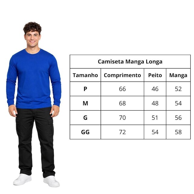 Kit Com 3 Camiseta Manga Longa Poliéster Masculina