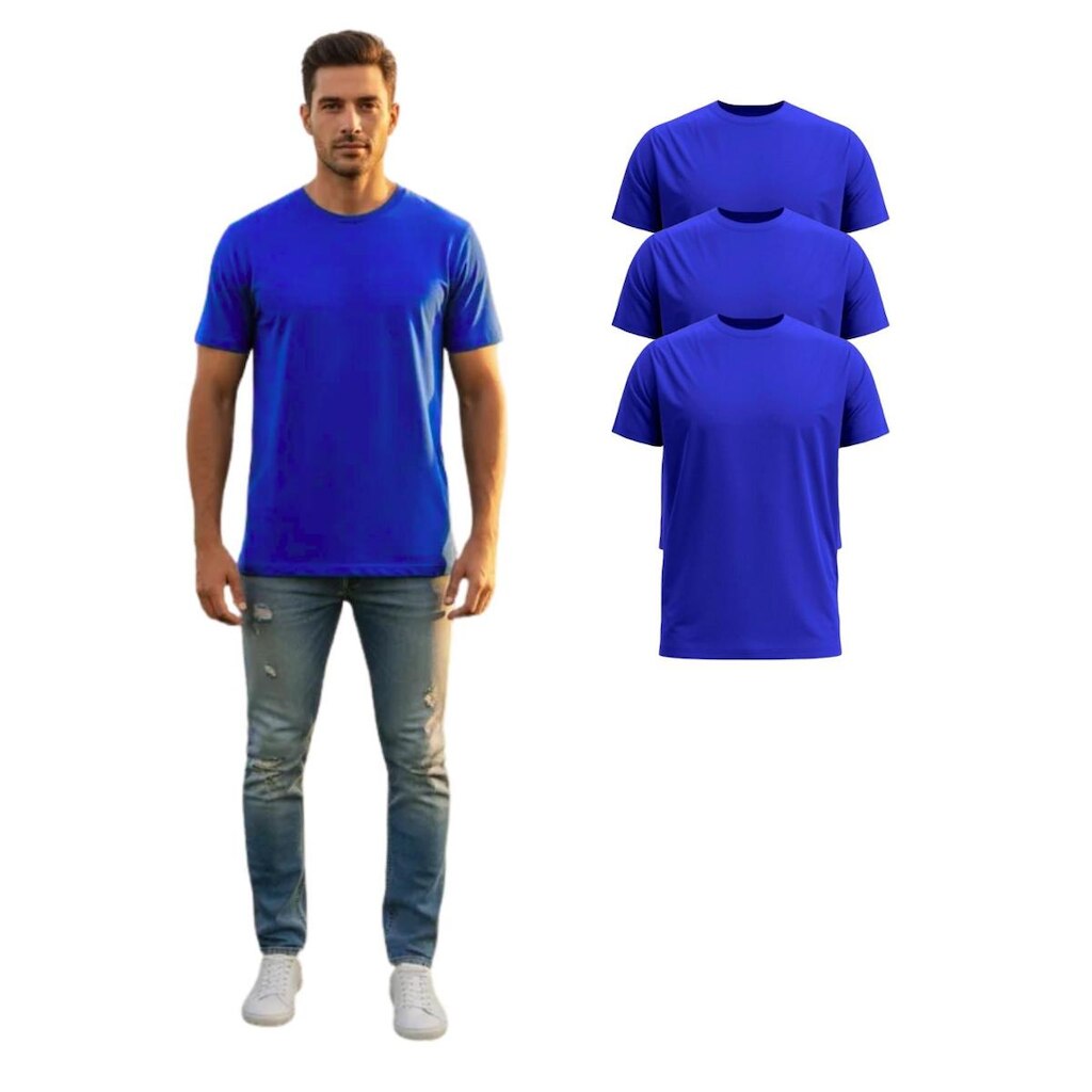 Kit Com 3 Camisetas Básicas Manga Curta Poliéster
