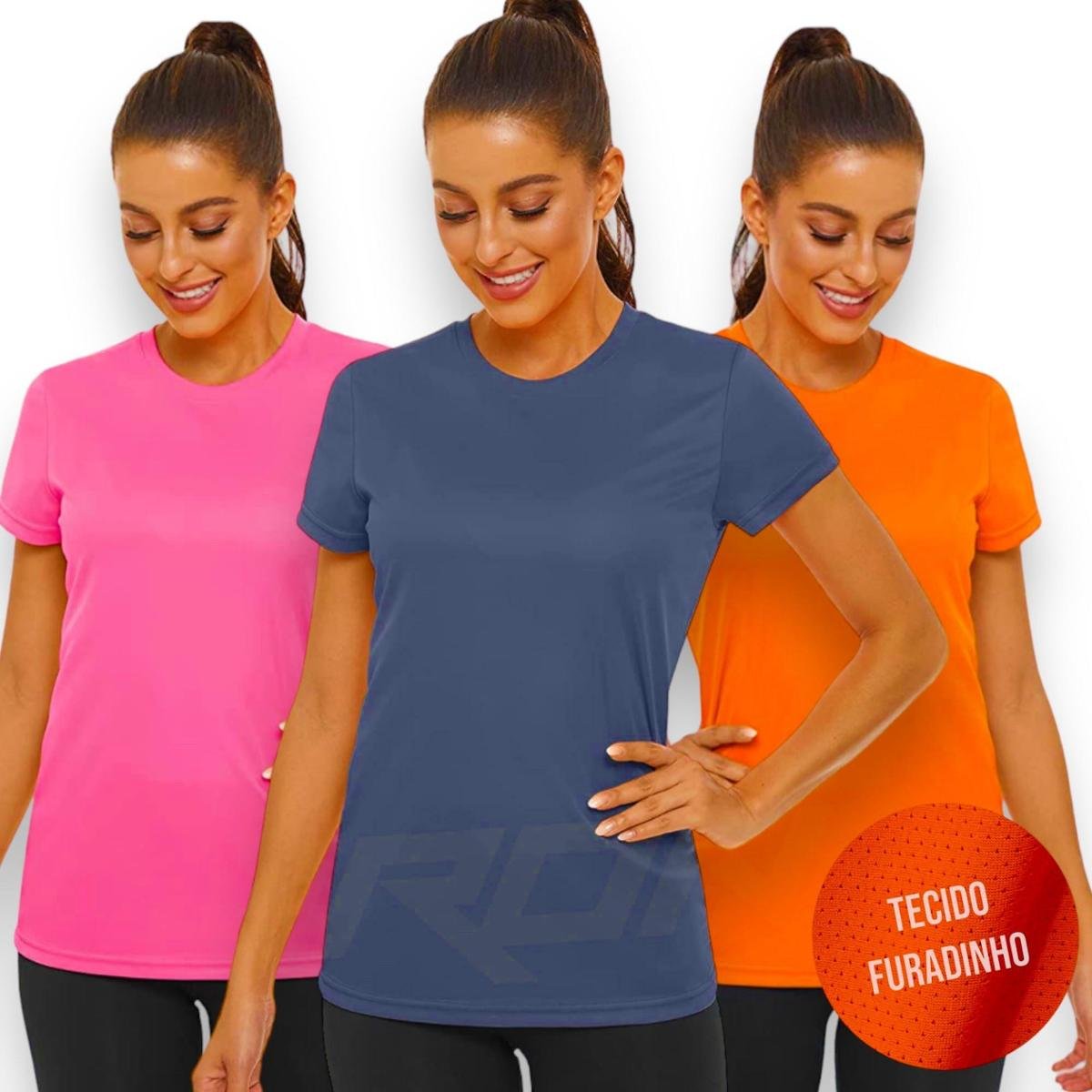 Kit com 3 Camisetas Blusinha DRY Tecido Furadinho feminina Yoga Academia Corrida 615 Menor preço em Kit com 3 Camisetas Blusinha DRY Tecido Furadinho feminina Yoga Academia Corrida 615