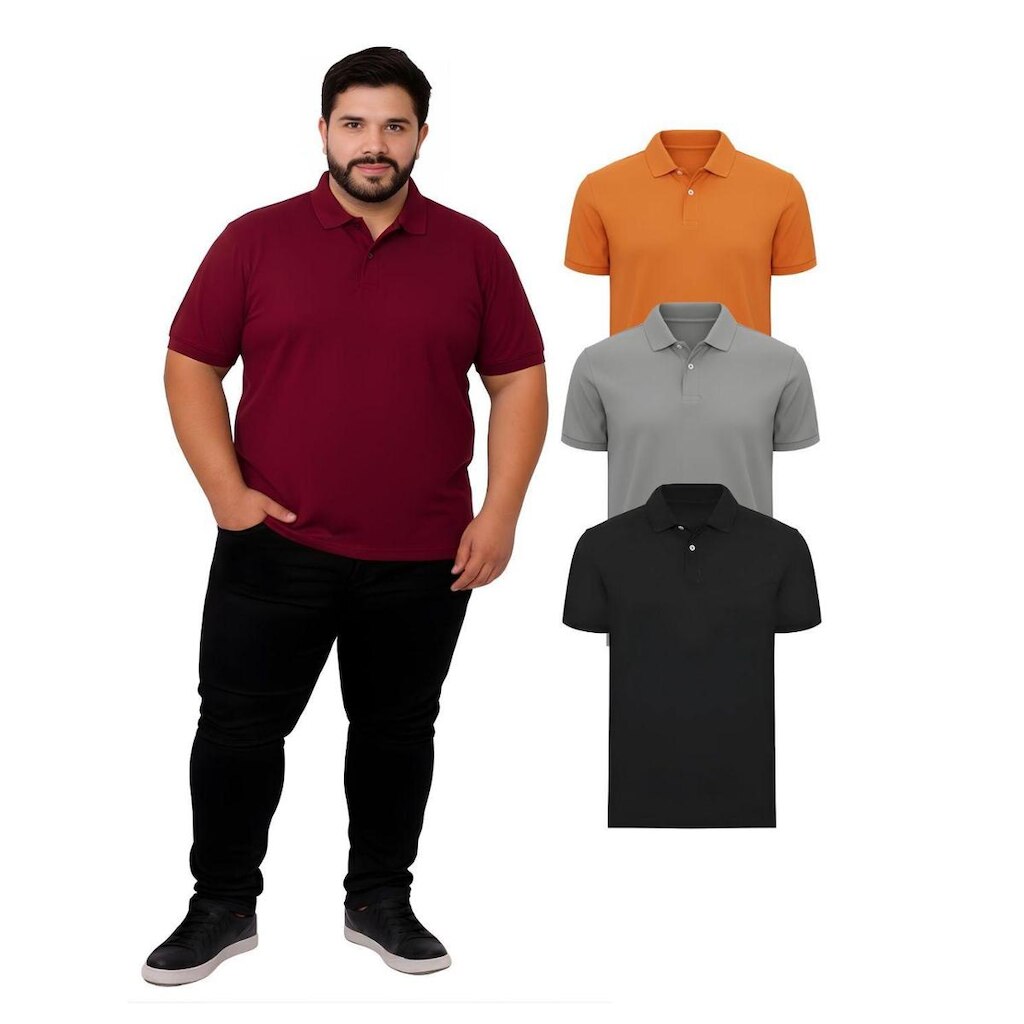 Kit Com 3 Camisetas Gola Polo Piquet 100% Algodao Plus Size