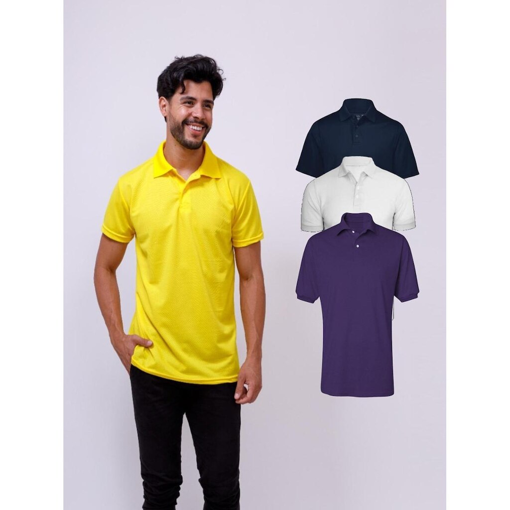 Kit Com 3 Camisetas Gola Polo Piquet 100% Poliéter