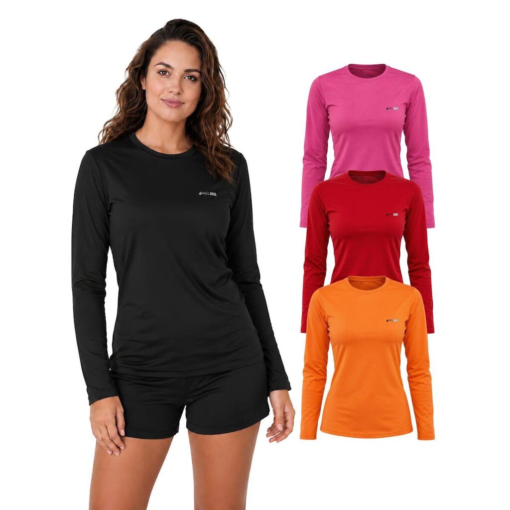 Kit Com 3 Camisetas Lisa Manga Longa Proteção UV Feminina