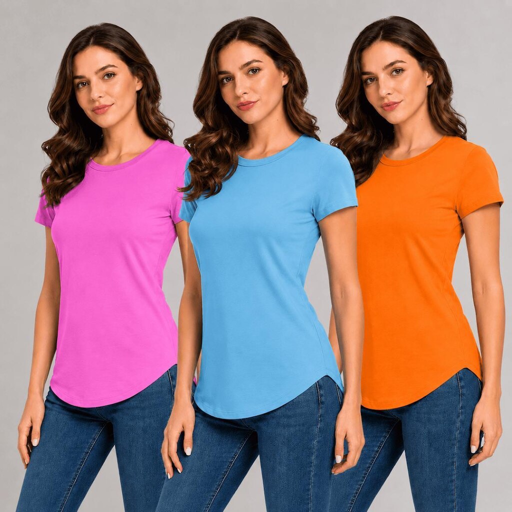 Kit Com 3 Camisetas Longtail Feminina Básica Sem Estampa