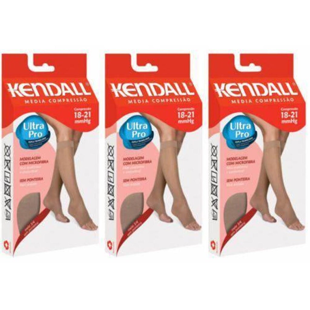 Kit com 3 Meias Kendall 3/4 Média Compressão sem Ponteira - 1871