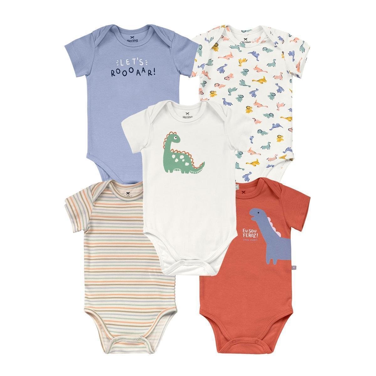Kit Com 5 Bodies Bebê Unissex Manga Curta - 58HJ1AEN12 - Azul Menor preço em Kit Com 5 Bodies Bebê Unissex Manga Curta - 58HJ1AEN12 - Azul