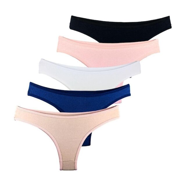Kit com 5 Calcinhas Tanga Try Basics Confortável Cotton Algodão Premium