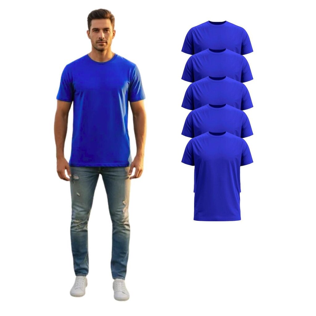 Kit Com 5 Camisetas Básica Manga Curta Poliéster Masculina
