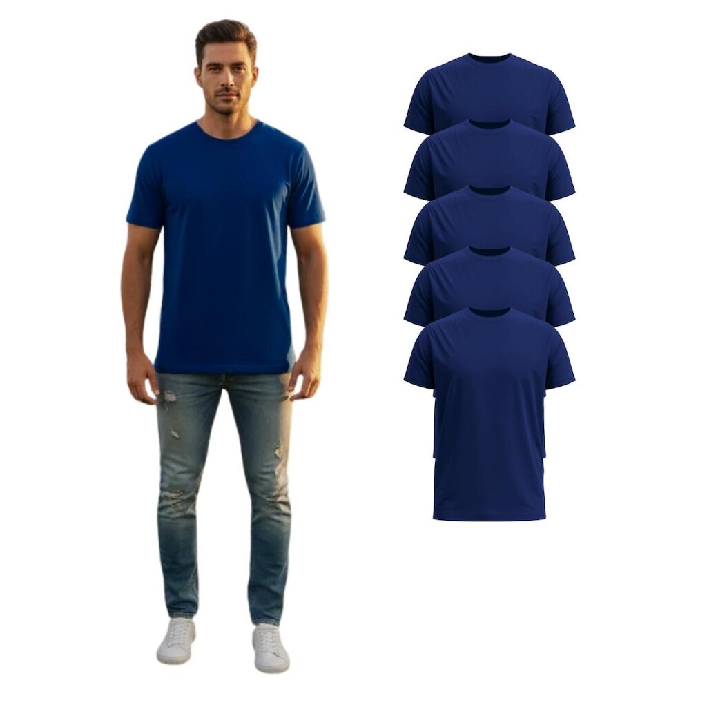 Kit Com 5 Camisetas Básica Manga Curta Poliéster Masculina