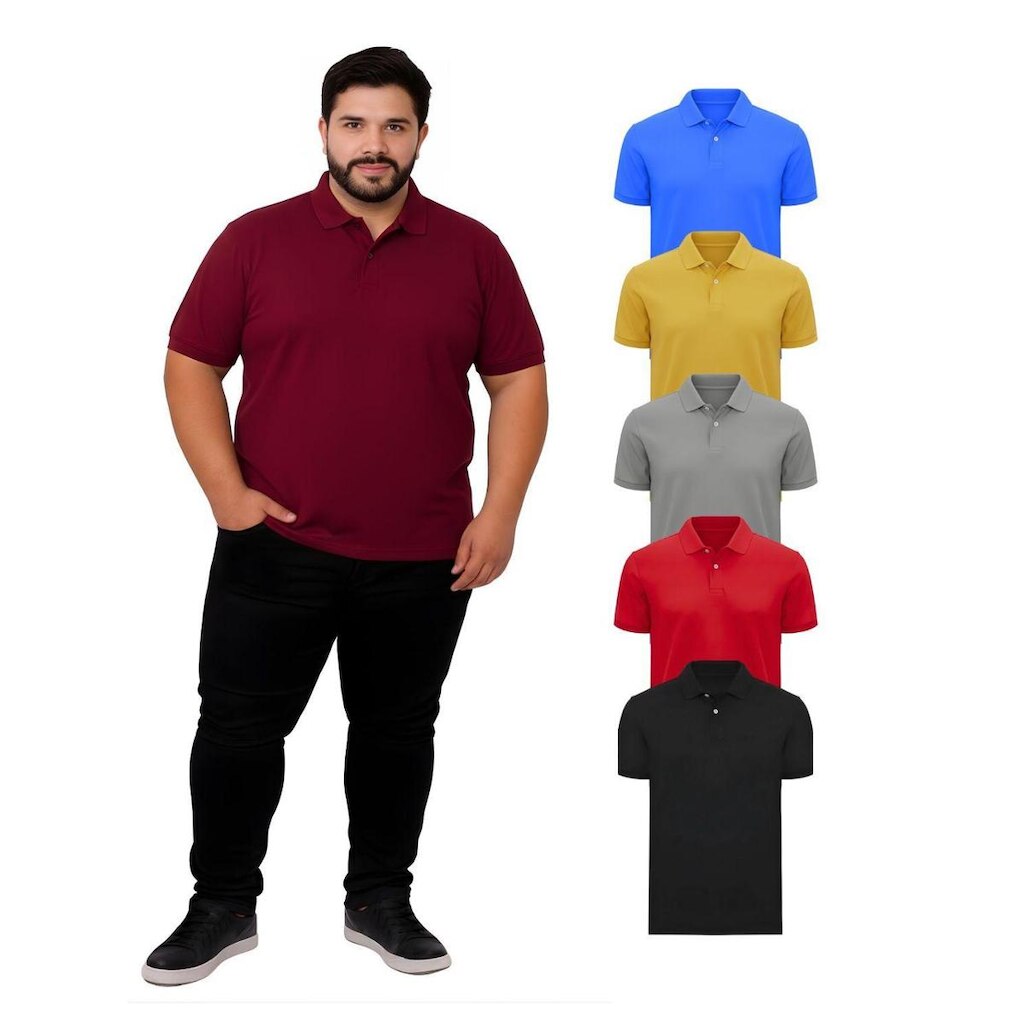 Kit Com 5 Camisetas Gola Polo Piquet 100% Algodao Plus Size
