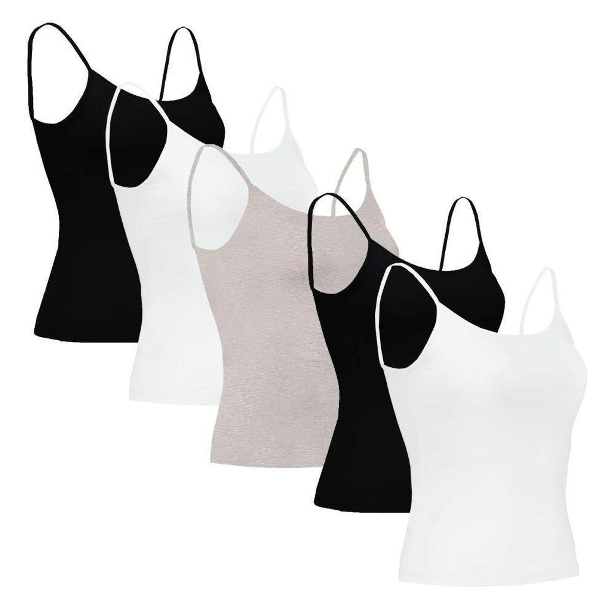 Kit com 5 Regatas Básicas Feminina Lisa Colors Menor preço em Kit com 5 Regatas Básicas Feminina Lisa Colors