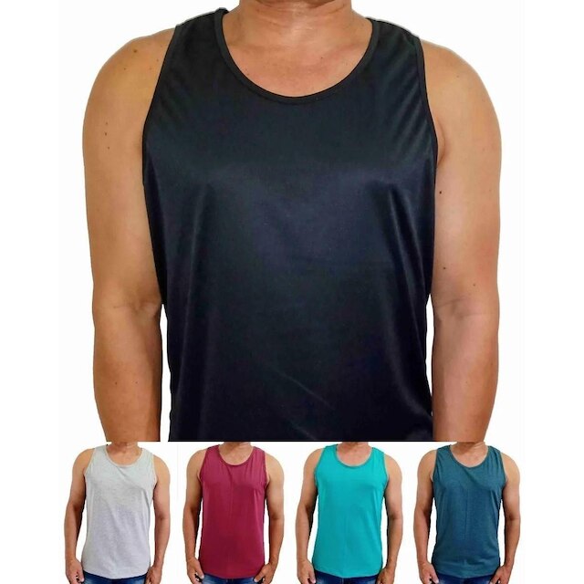 Kit Com 5 Regatas Masculina Camiseta Básica 100% Poliéster Lisa