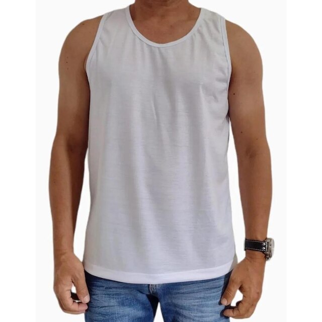 Kit Com 5 Regatas Masculina Camiseta Básica 100% Poliéster Lisa