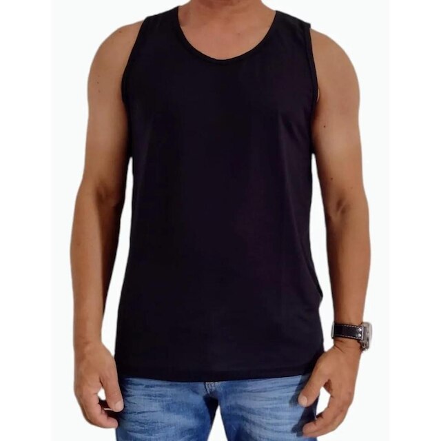 Kit Com 5 Regatas Masculina Camiseta Básica 100% Poliéster Lisa
