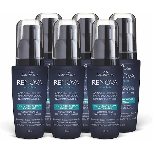 Kit Com 6 Renova Sérum Facial Preenchedor Antirrugas com Ácido Hialurônico 30ml Sofisticatto