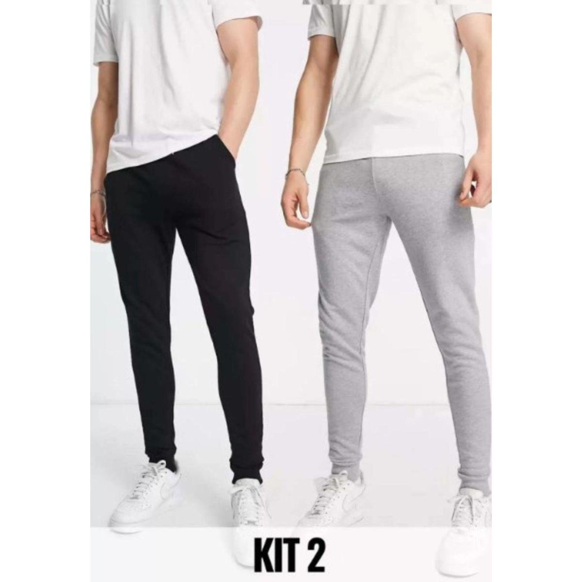 Kit com Duas Calças Linha Noite Moletom Fit Preta e Cinza Claro - Preto+Cinza Menor preço em Kit com Duas Calças Linha Noite Moletom Fit Preta e Cinza Claro - Preto+Cinza