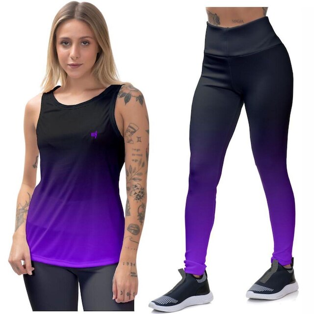 Kit Connunto Regata Feminina Legging Fitness Academia Treino Caminhada Musculação