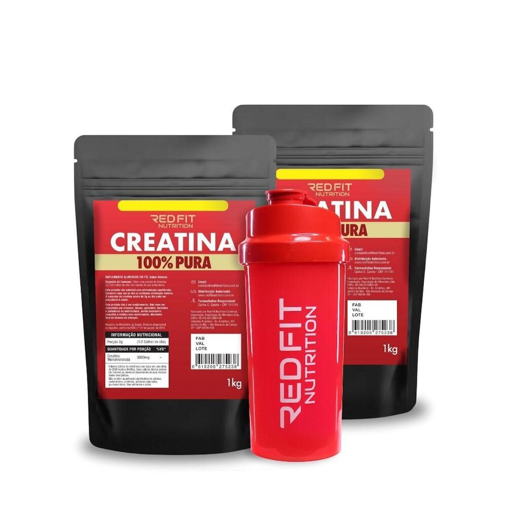 Kit Creatina Monohidratada 2Kg - 100% Pura Matéria- Prima Importada - Red Fit Nutrition