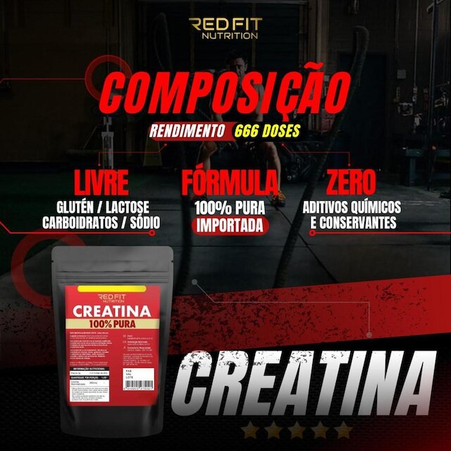 Kit Creatina Monohidratada 2Kg - 100% Pura Matéria- Prima Importada - Red Fit Nutrition