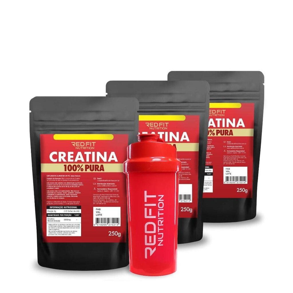 Kit Creatina Monohidratada 750g - 100% Pura Matéria- Prima Importada - Red Fit Nutrition