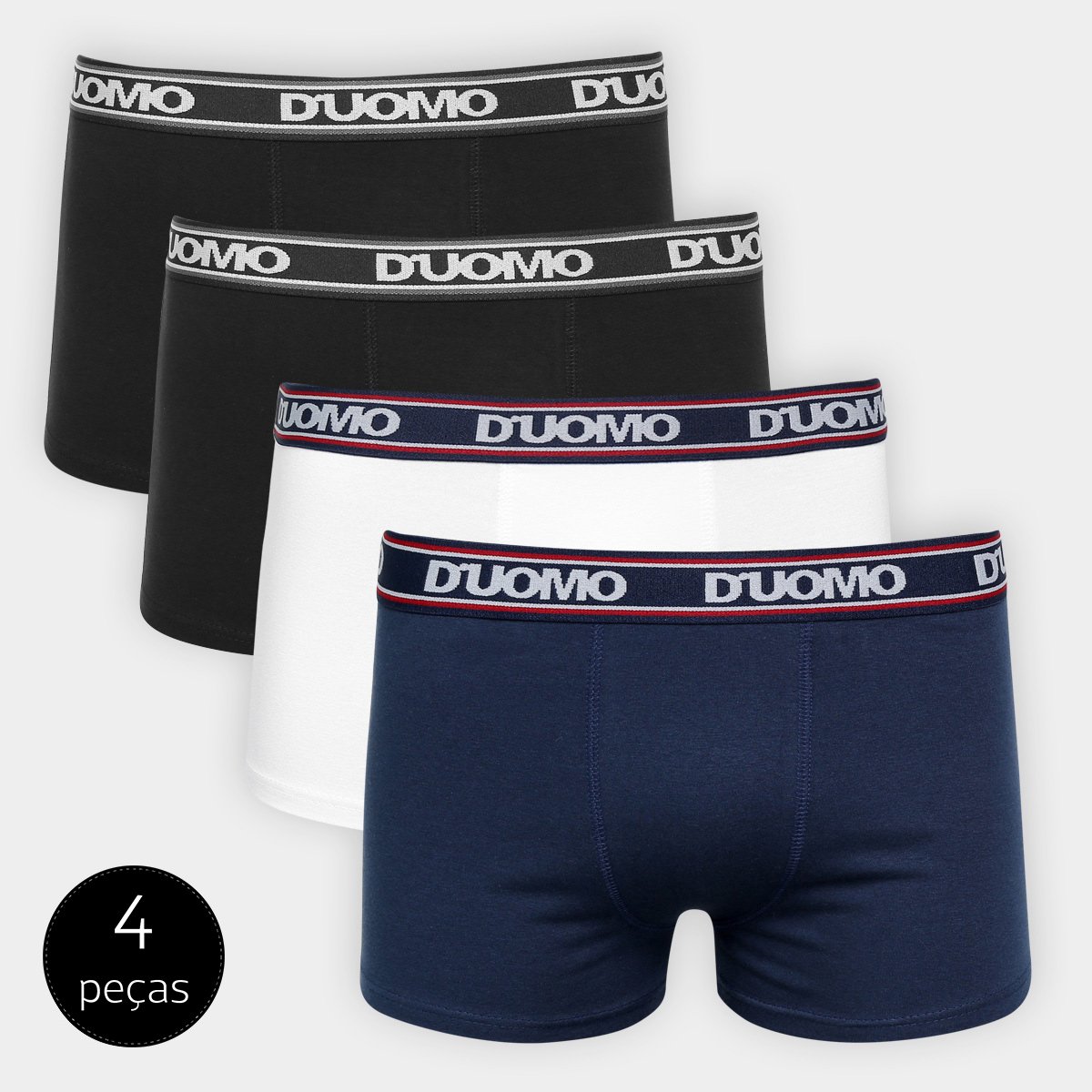 Kit Cueca Boxer Duomo Cotton Elástico 4 Peças - Preto+Marinho Menor preço em Kit Cueca Boxer Duomo Cotton Elástico 4 Peças - Preto+Marinho