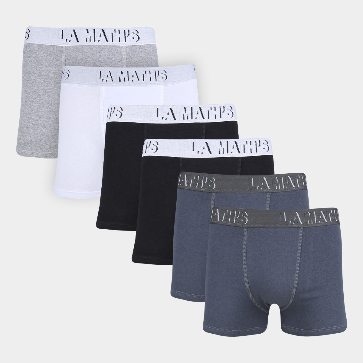 Kit Cueca Boxer La Math's Masculina - 6 Peças - Preto+Chumbo Menor preço em Kit Cueca Boxer La Math's Masculina - 6 Peças - Preto+Chumbo