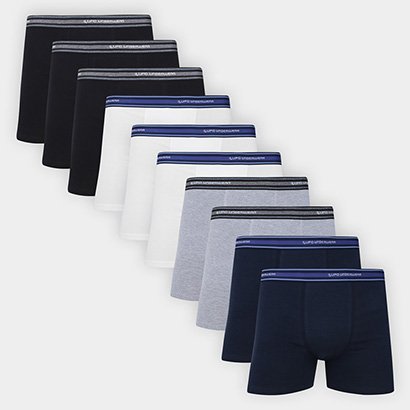Kit Cueca Boxer Lupo Algodão Masculina - 10 Peças - Masculino