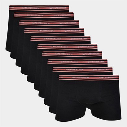 Kit Cueca Boxer Lupo Algodão Masculina - 10 Peças - Masculino